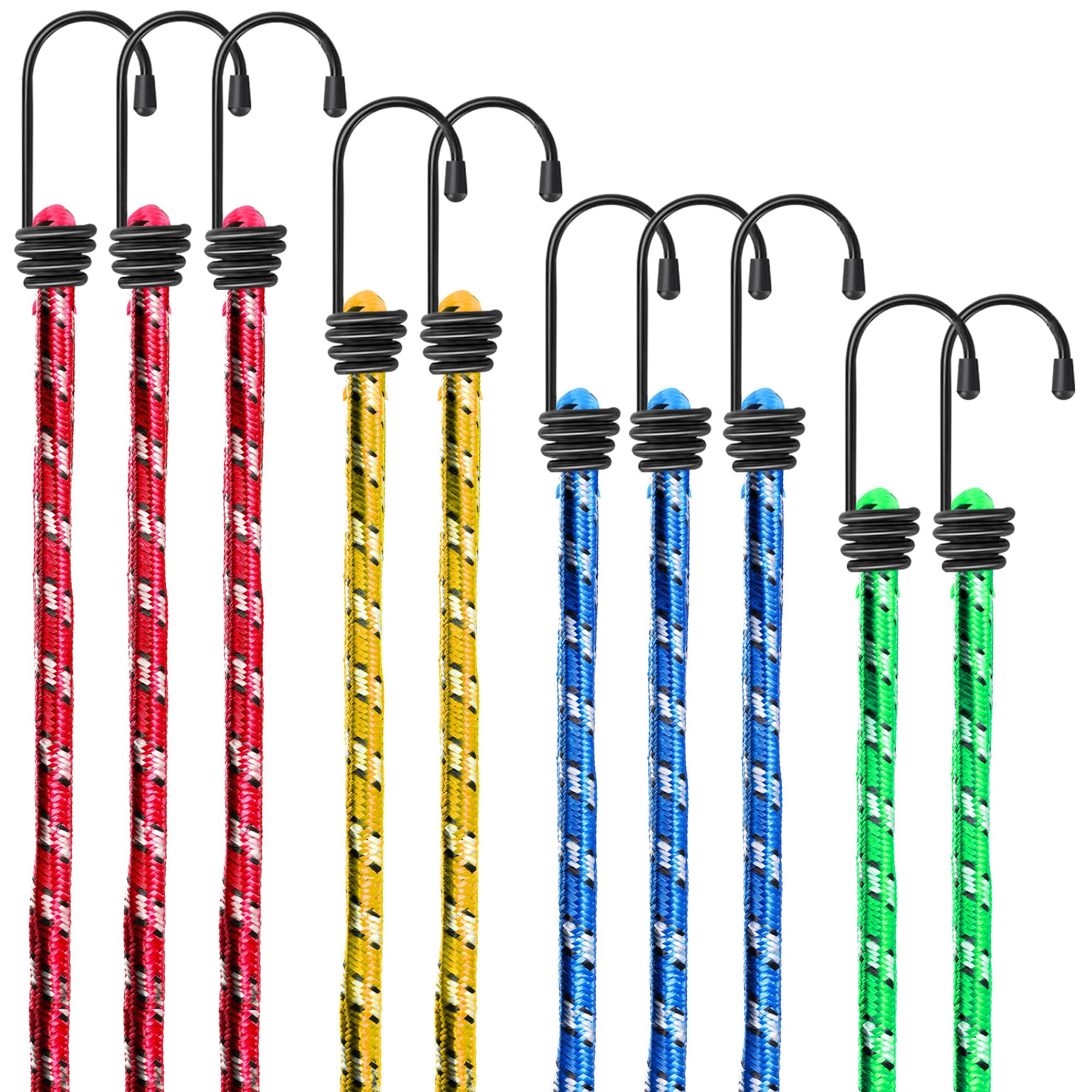 Sol Multicolor 10Pk Bungee Cords With Hooks Assorted 40Cm 60Cm 80Cm 100Cm Lengths Heavy Duty Bungee Straps For Luggage Tarpaulin Camping Roof Rack Bike Storage Strong Stretch Tie Down Travel Outdoor Use