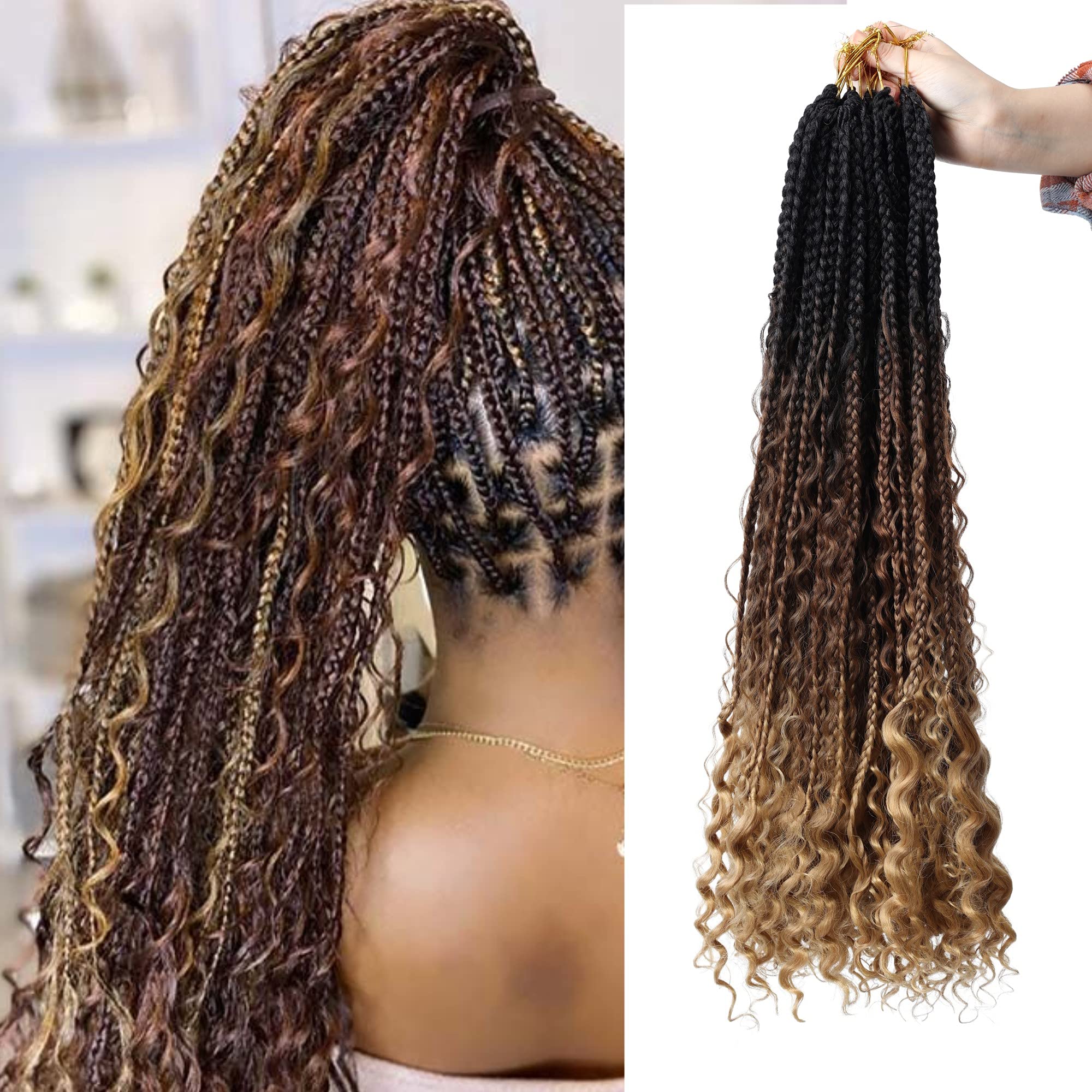 Buy 7 Packs Bohemian Box Braids Crochet Hair, 22 inch Boho Goddess