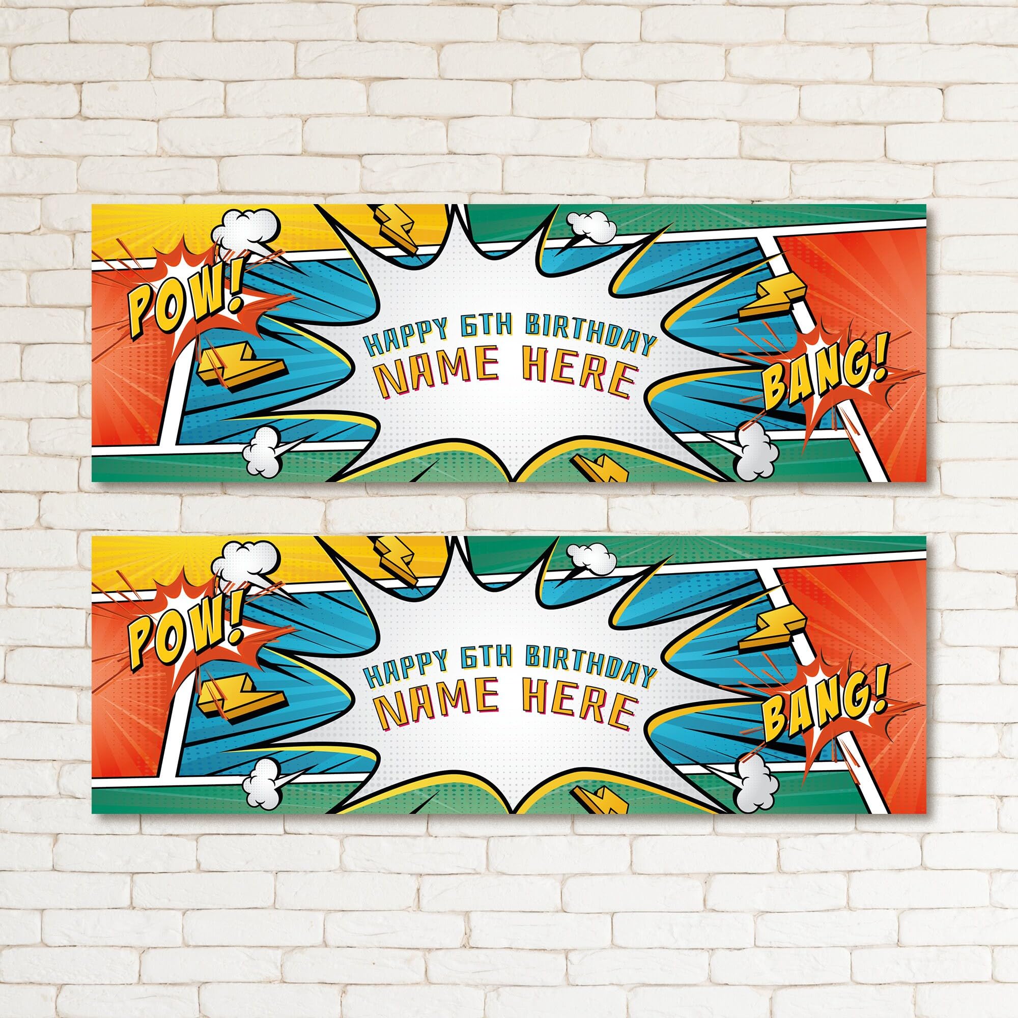 Set of two Personalised Superhero Birthday Banners - Comic Heroes Birthday Party - Any NAME or AGE
