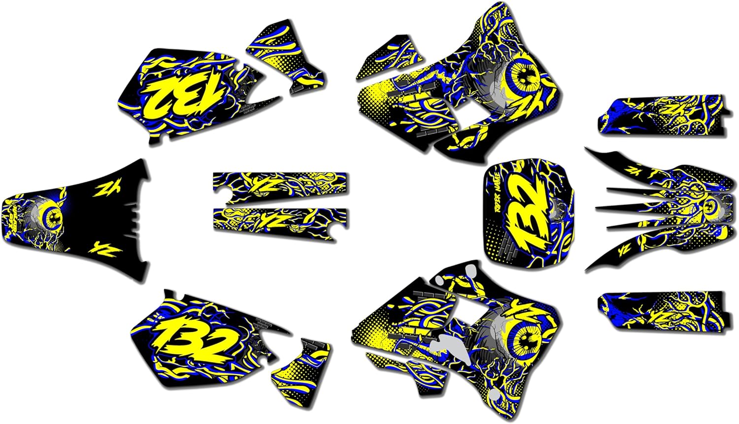 Graphics Kit for Yamaha YZ125 and YZ250 (1996-2001) CORE Series Yellow 9 Mil - Easy Go - Dirt Pit Bike Motorcycle Sticker, Dirtbike Racing Decal Motocross Accessories no-Plastics