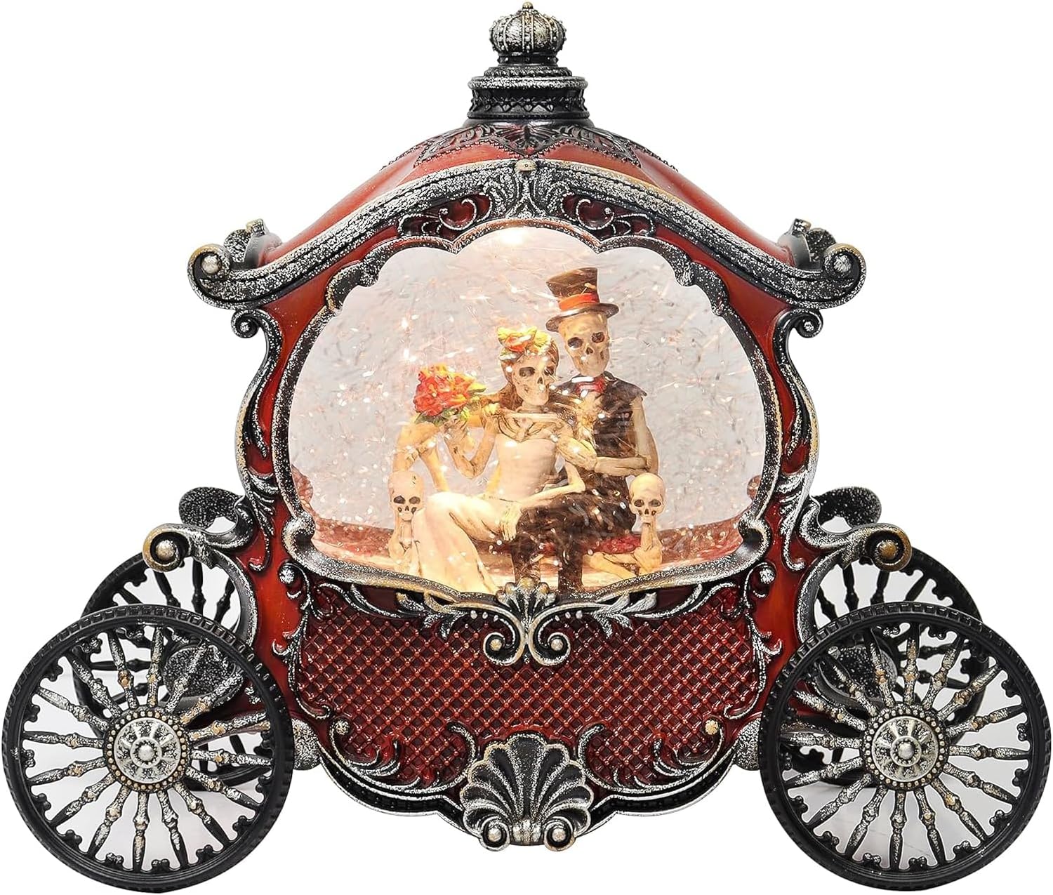 Midnight Manor Acrylic Water Globe Halloween Wedding Carriage LED Lighted Water Glittering Snow Globe Lamp for Spooky Fall Halloween Indoor Decoration