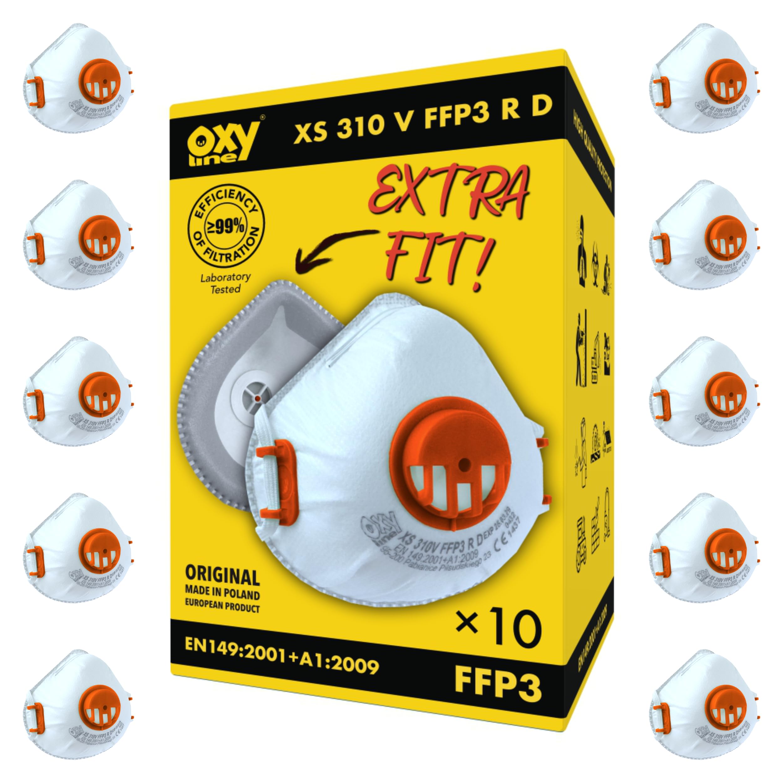 Oxyline FFP3 Masker X310SV R D à 10 stuks - Verf en behangland