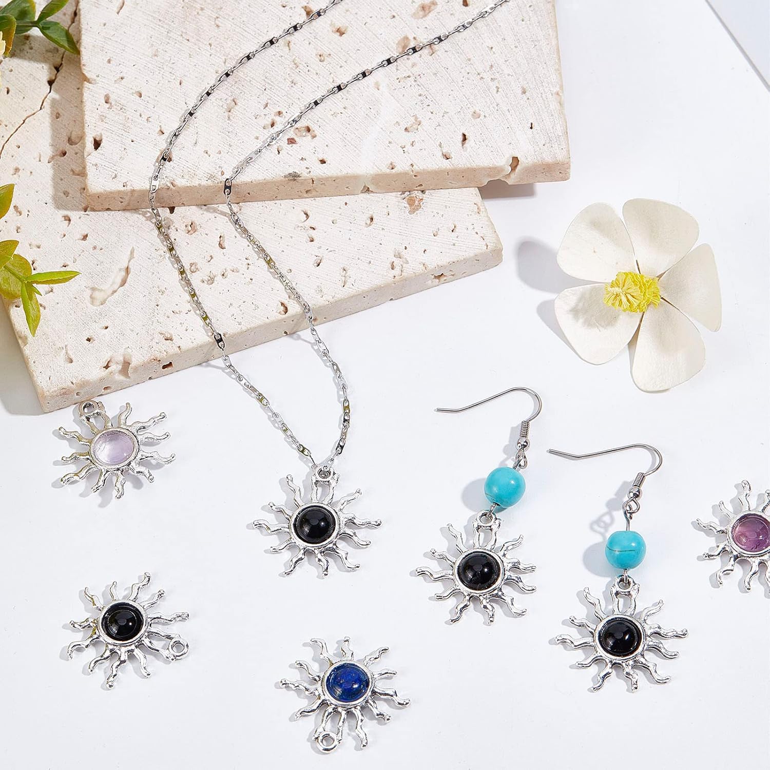 SUNNYCLUE 1 Box 20Pcs Stone Charms Sun Gemstone Charms Bulk Healing Energy Lucky Love Gemstones Obsidian Amethyst Pendants for Jewelry Making Adult DIY Necklace Earrings Bracelet Crafts - Image 4