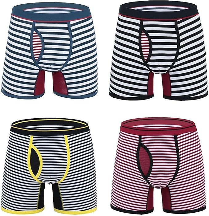 HX fashion Herren Boxer Briefs 4Er Pack Striped Bequeme Größen Herren Boxershorts Retroshorts