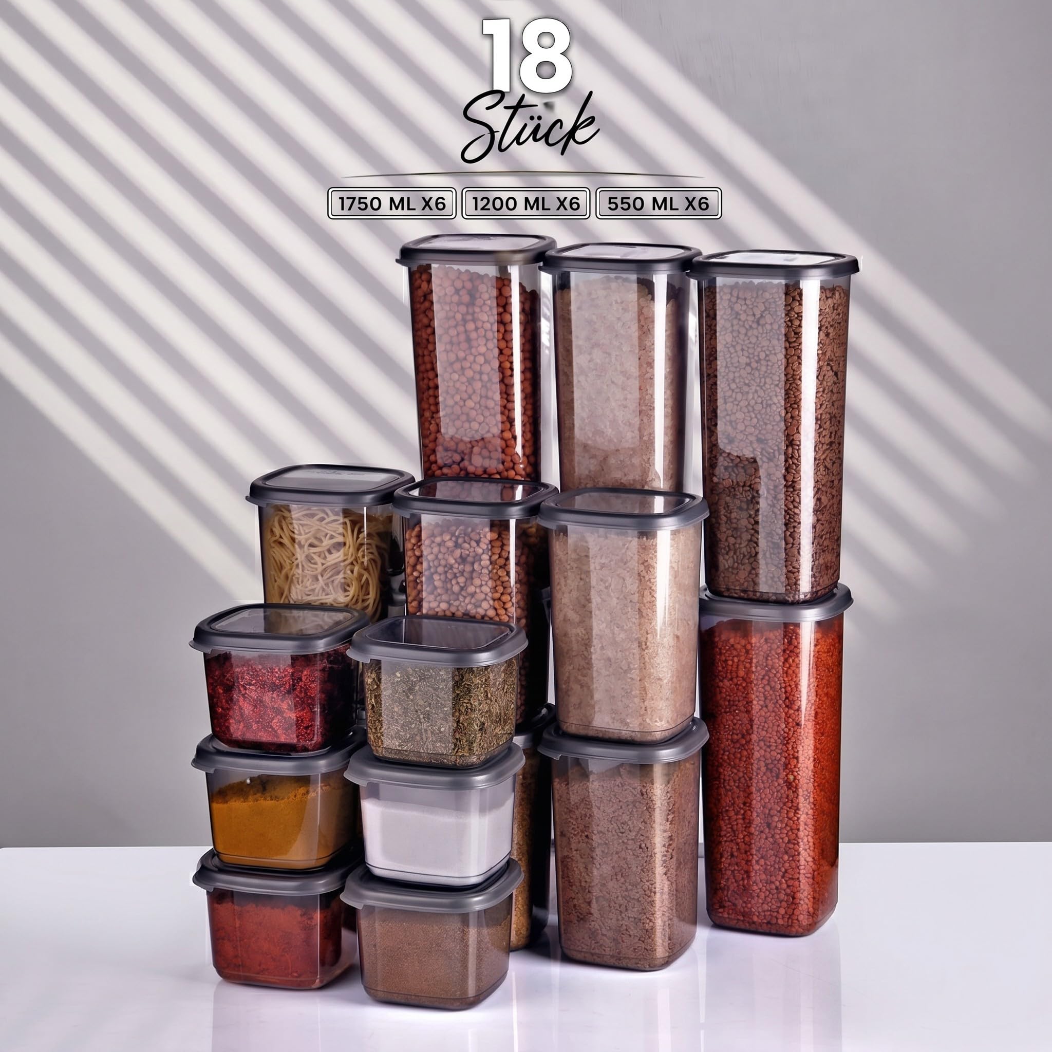 Gewürzbehälter Auswahl, Modernes Design Weiß Silber für Küche (18er Set | XXL)