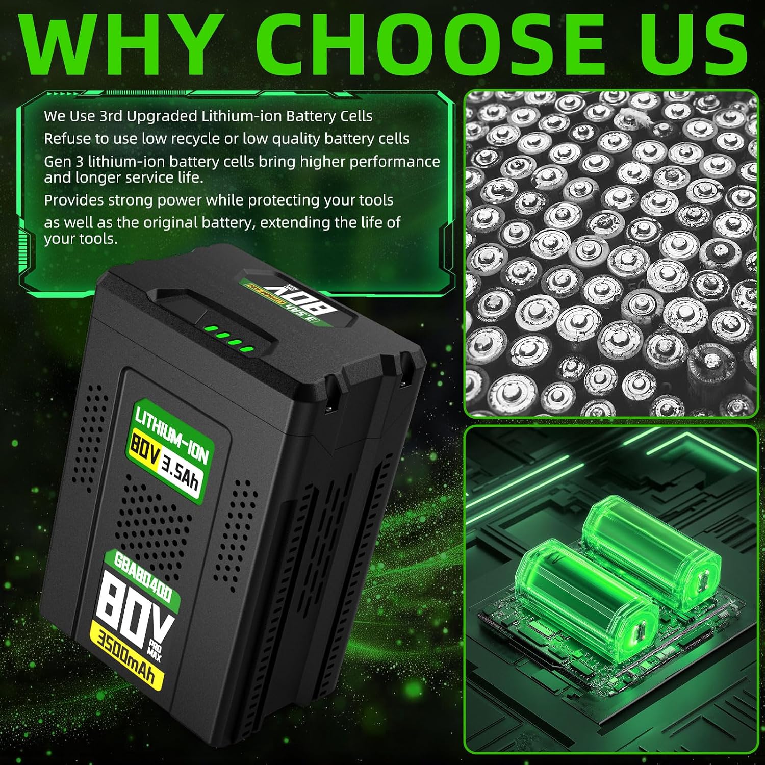 SAPBJ 80V 3.5Ah Battery for Greenworks 80 Volt Max Battery Replacement, Compatible with Greenworks Pro GBA80200 GBA80250 GBA80400 GBA80500 Lithium-Ion Batteries