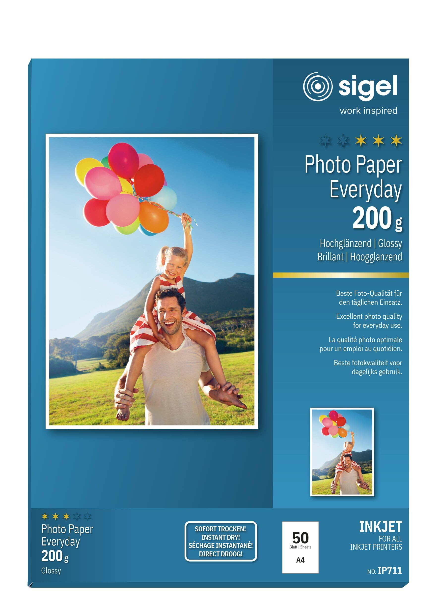 SIGEL IP711 InkJet Fotopapier A4, 50 Blatt, hochglänzend, weiß, 200 g , für hochwertige Fotografien