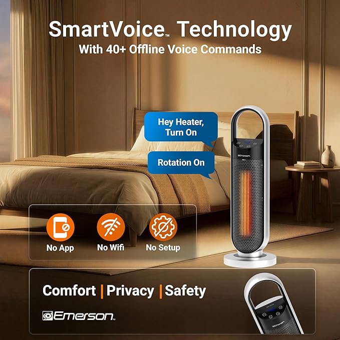 Calefactor Eléctrico Portátil Torre con Control por Voz Offline 1500W 110V miniatura 2