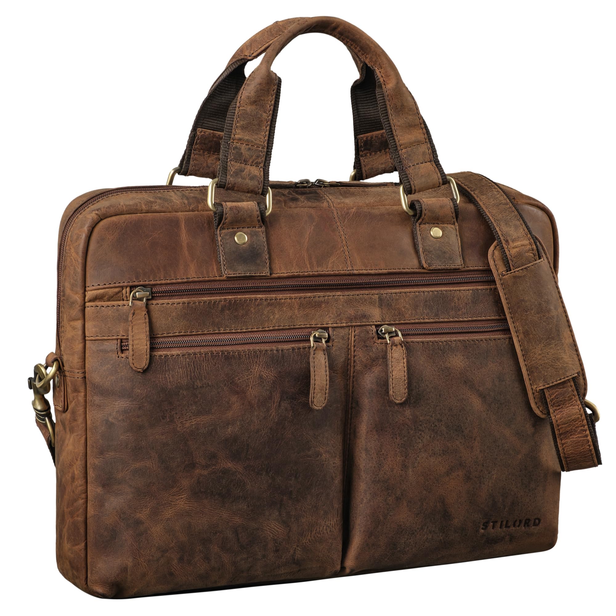 STILORD "Eugen" skórzana teczka na ramię z przegrodą na laptopa 15,6 cala vintage torba biurowa DIN A4 torba na notebooka teczka biznesowa wykonana z prawdziwej skóry Kolor:sepia - brązowy