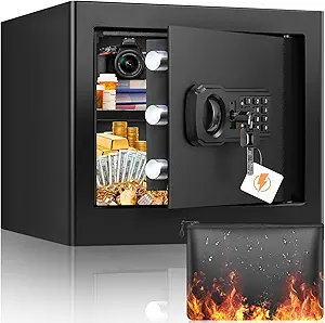 1.2 Cu ft Fireproof Safe Box for Home Use, Fire Safe with Fireproof Document Bag, Digital Security Safe with Combination Lock, Home Safes Fireproof Waterproof for Money Jewelry Medicine Documents