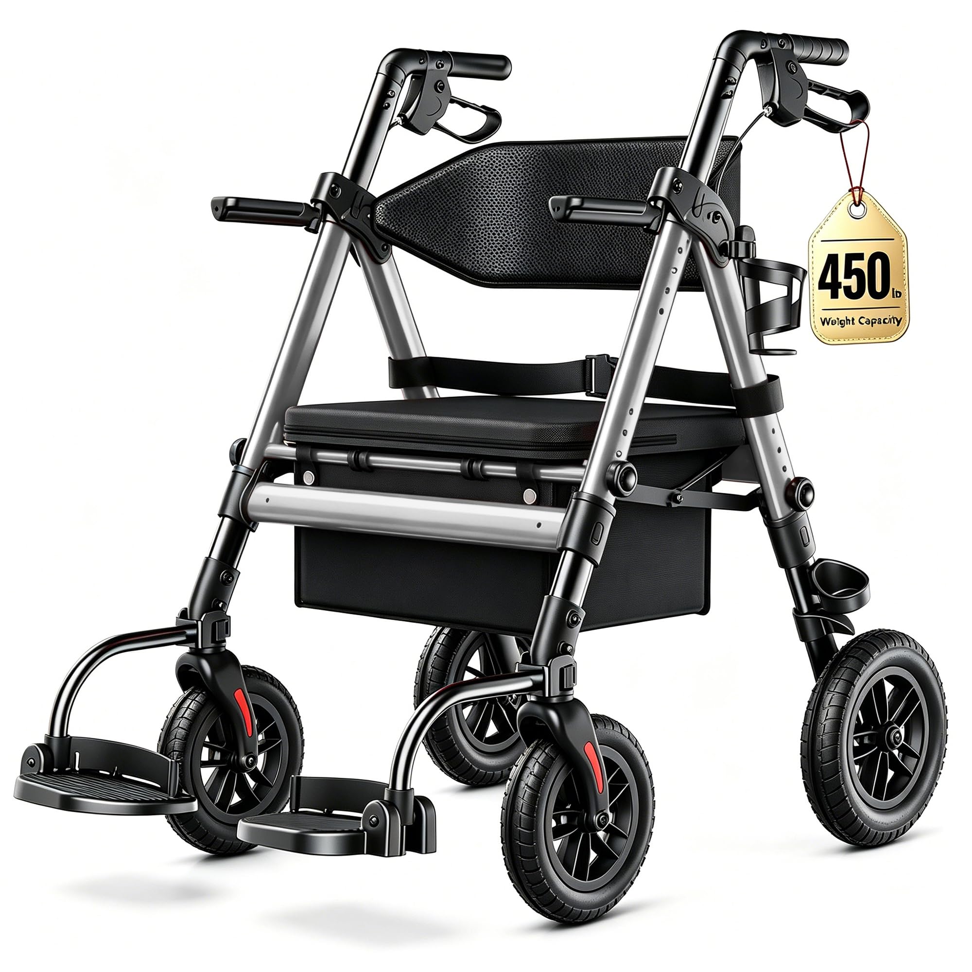 Heavy Duty Walkers for Seniors, 2-in-1 Rollator Wheelchair Combo