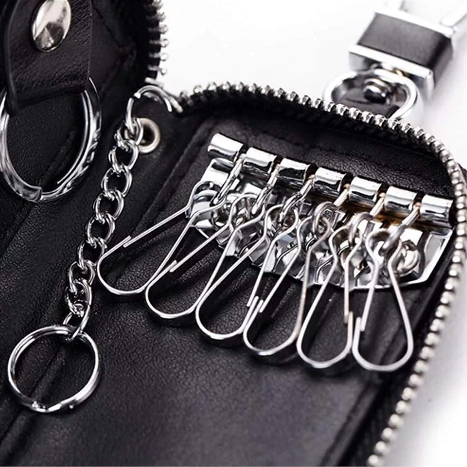 Men Leather Zip Around 6 Hook Key Case Car Key Holder Wallet