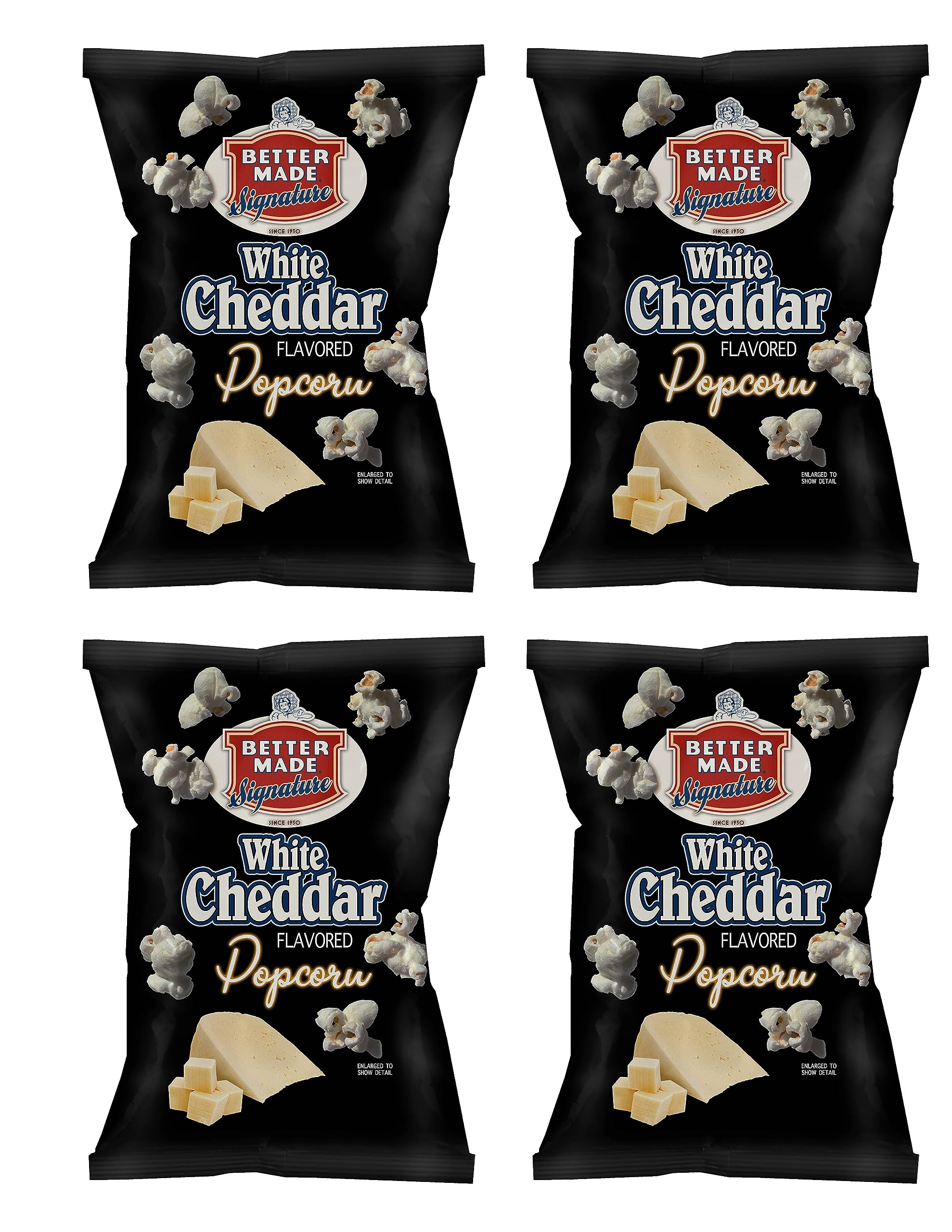 Better Made Special Popcorn (4) 7-9oz Bags - (Pack of 4) (WHITE CHEDDAR) - Adult Snacks, Kids Lunch, Delicious Flavorerd Popped Popcorn, Family Owned