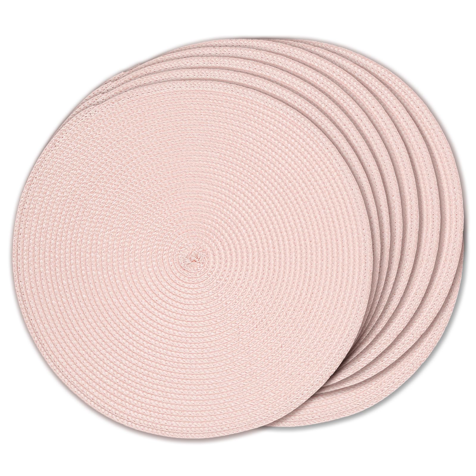 Zhjiutak Pink 8Pcs Round Braided Placemats Set,Washbale Table Mats, 15 Inch Heat Resistant Circle Woven Place Mat Nonslip Table Placemats For Kitchen Indoor Outdoor Home Restaurant(Pink)