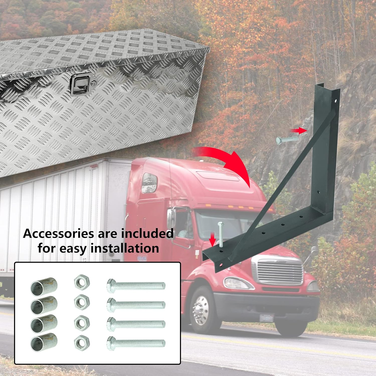 Underbody Truck Tool Box Mounting Brackets Kit, Welded Formed Steel Mounting Brackets with Screws Spacers and Sleeves Bolts for Underbody Truck Bed Tool Box, 17.7X 17.7 Inch, Set of 2