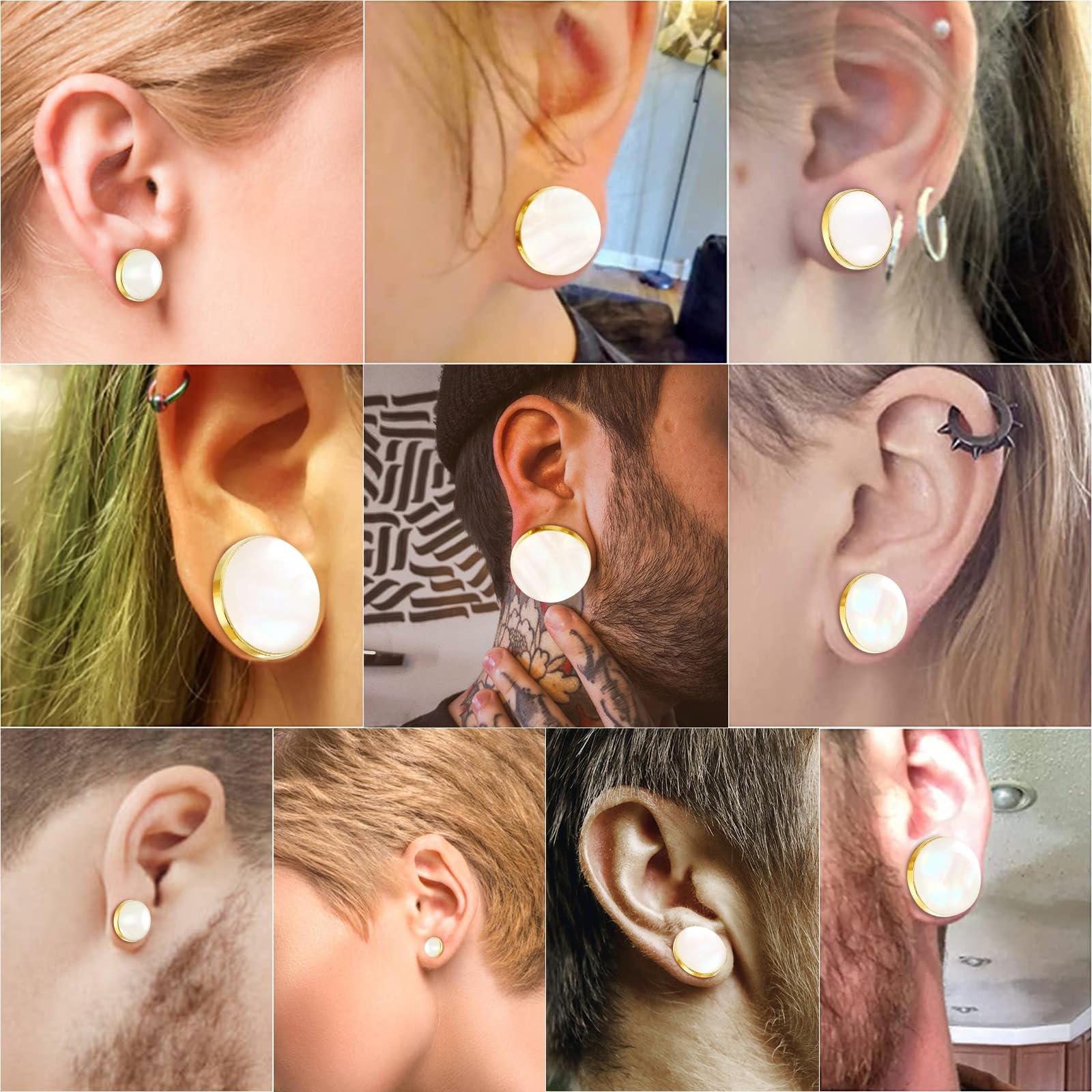 Wycian Tunele z perłą, złote, 12 mm, do wkręcania, ze stali nierdzewnej, z masy perłowej, pozłacane, stal chirurgiczna 316L, zestaw 2 szt. do wkręcania, spirala dla kobiet