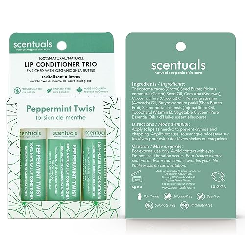 Miniatura 5 de Bálsamo labial de menta, juego de 3, hecho con manteca de karité, manteca de cacao, aceite de aguacate y jojoba, cera de abejas, vitamina E y aceite