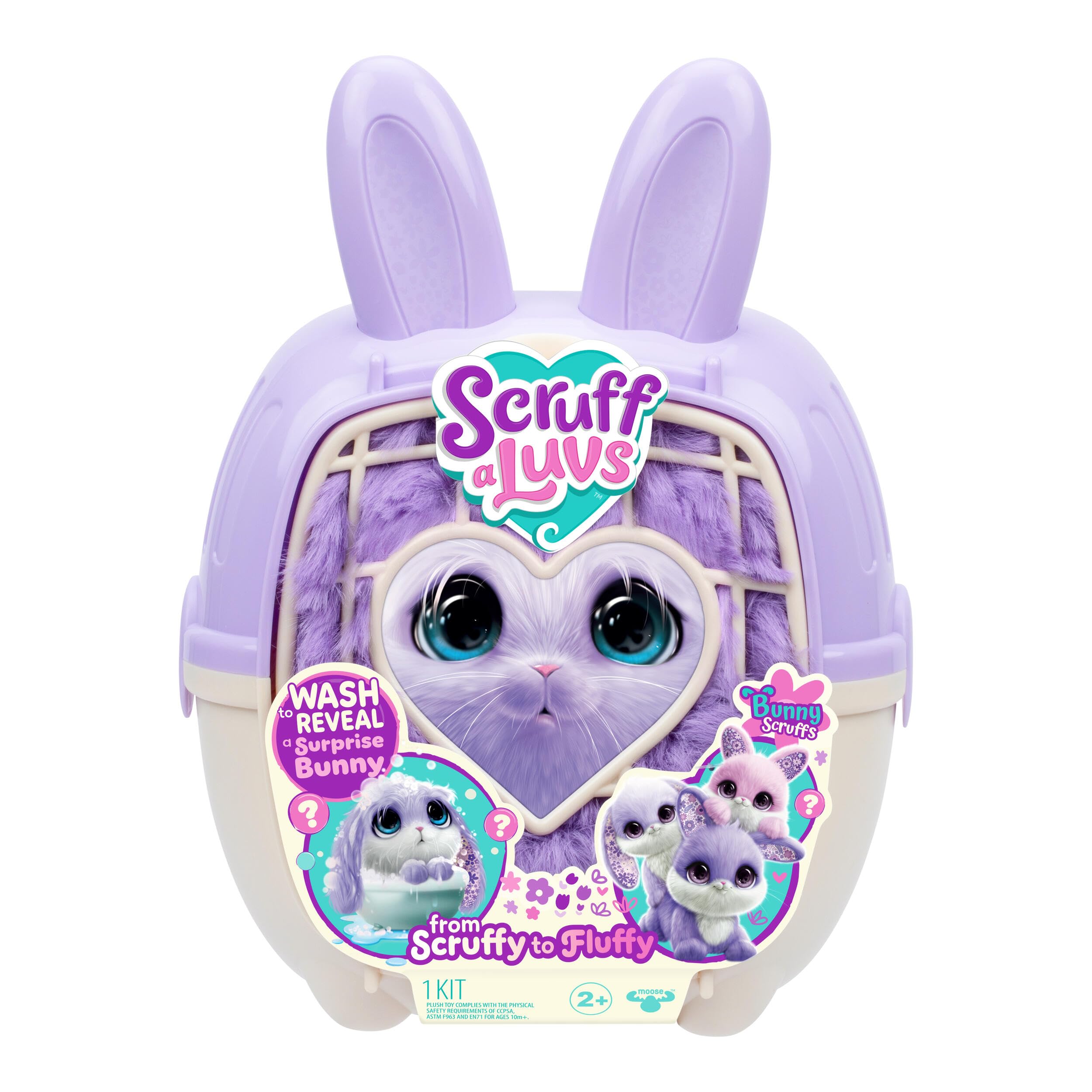 Scruff Conejito de los ScruffaLuvs - Peluche Sorpresa, 14 cm - Lávalo para Descubrir un Scruff Conejito - Incluye un transportín Deluxe de 29 cm