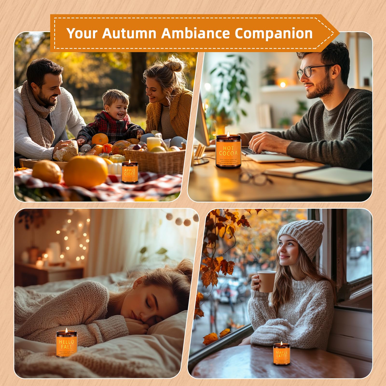 Herbstkerzen Set | Herbstduft Duftkerzen, Herblich Soja Kerzen, Herbst Kerzen Set, Herbstgeschenke, Kerze im Glas 200 ml - herbstlicher Duft Hello Fall/Gewürz/Apfelkürbis