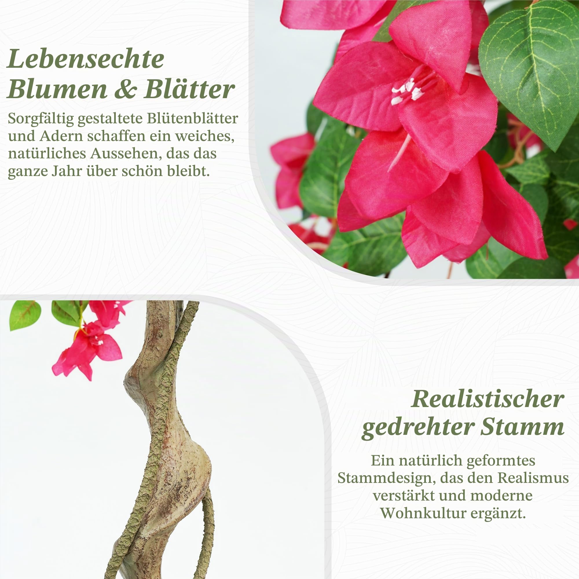 Kunstpflanze wie echt Künstlicher Bougainvillea Baum im Topf 140cm | Künstliche Pflanzen Groß mit Blüten, UV-beständige PE Blätter, Kunstbaum Wetterfest für Wohnzimmer Eingang Flur Balkon Garten