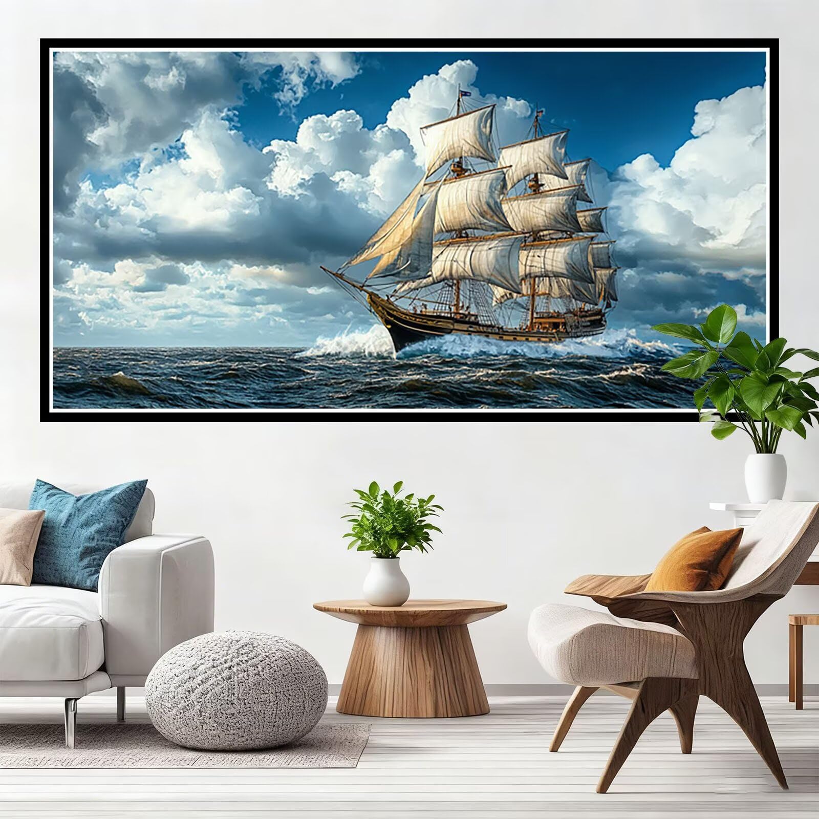Diamond Painting Erwachsene Groß XXL Boot, 5D Diamant Painting Bilder Meer, DIY Vollbohrung Crystal Art Diamant Malerei Bastelset für Zimmer Deko, Geschenk Mädchen 8 9 10 11 12 Jahre 55x110cm Y0-821