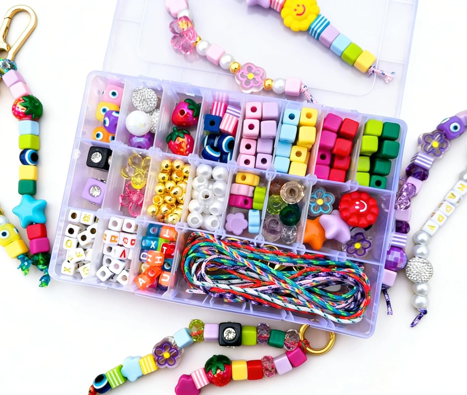 Keychain Making Kit 300PCS Complete Set for Adults Beginners DIY Bead with Resin & Acrylic Charms Bag Charm Kit Birthday Party Favors Gift