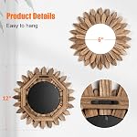 Emfogo Miroir mural décoratif 12 inch Rustic Wood Farmhouse Mirror Sunburst Boho Miroir pour entrée chambre à coucher salon (bois torché)