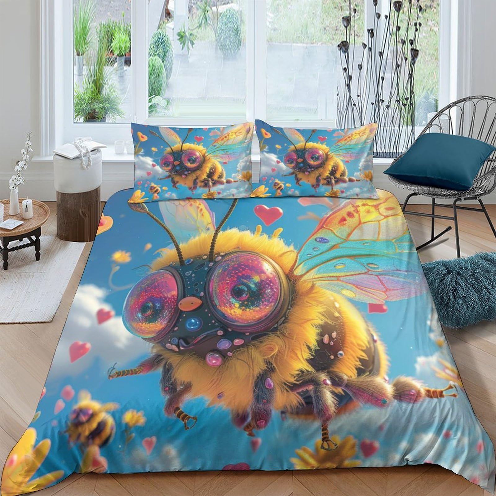 Parure de lit 3D insectes avec fermeture éclair et housse de couette microfibre