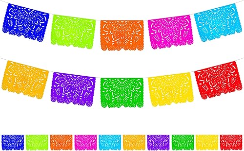 10 PAPEL PICADO GARLAND, MEXICAN BANNER, FIESTA MEXICANA THEME - KIT OF 10 STRIPS OF 16.4 FT EACH