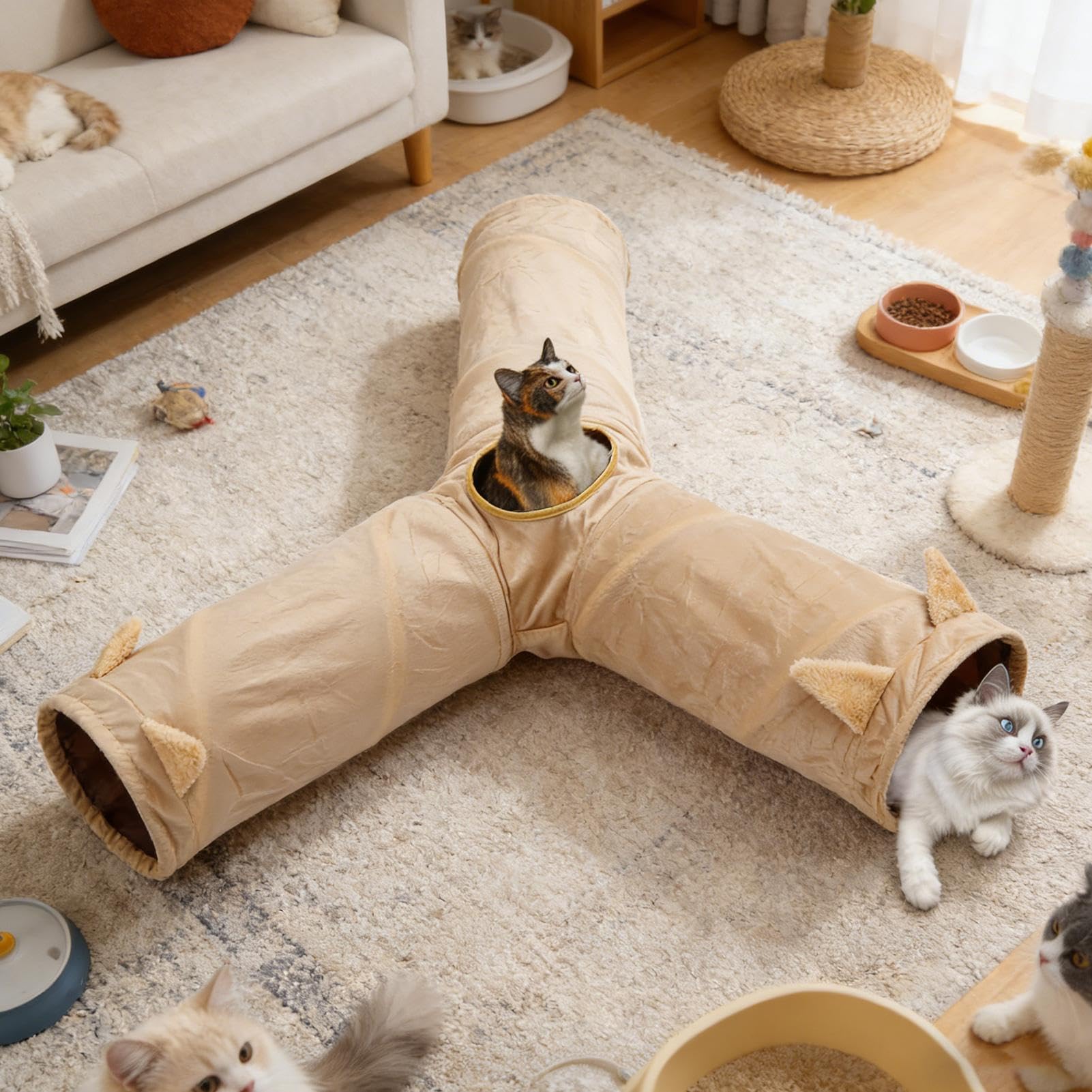 Jouet Interactif pour Chat Jouet d'enrichissement pliable trois voies | Tunnel intérieur pour chat pour Petit Chiot Animal Arrière-cour Parc Maison Jardin Cour