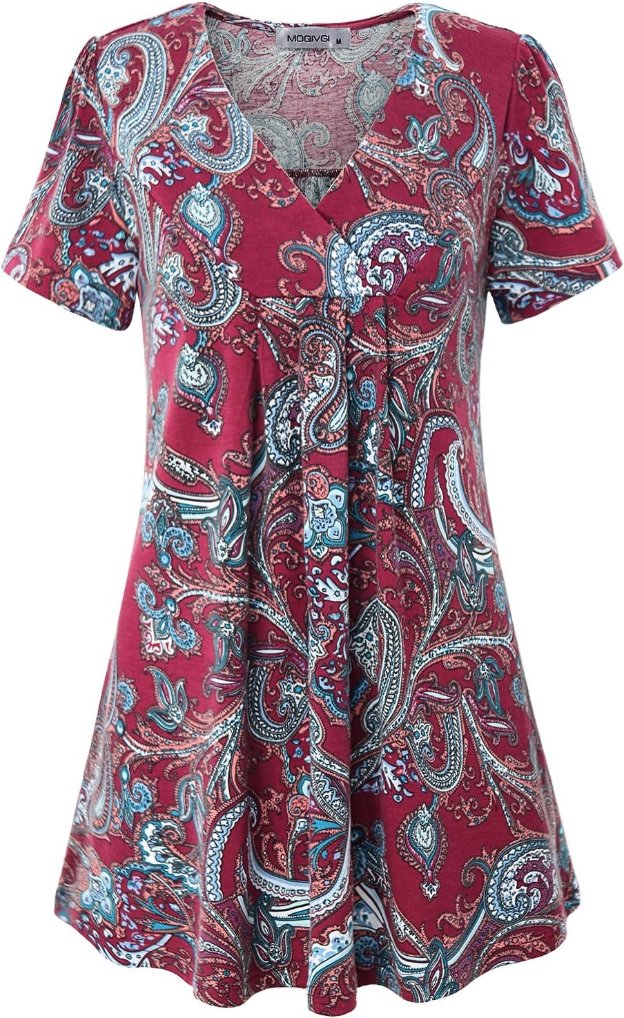 MOQIVGI Womens V Neck Printed Loose Fit Casual Blouse Top Tunic Shirt