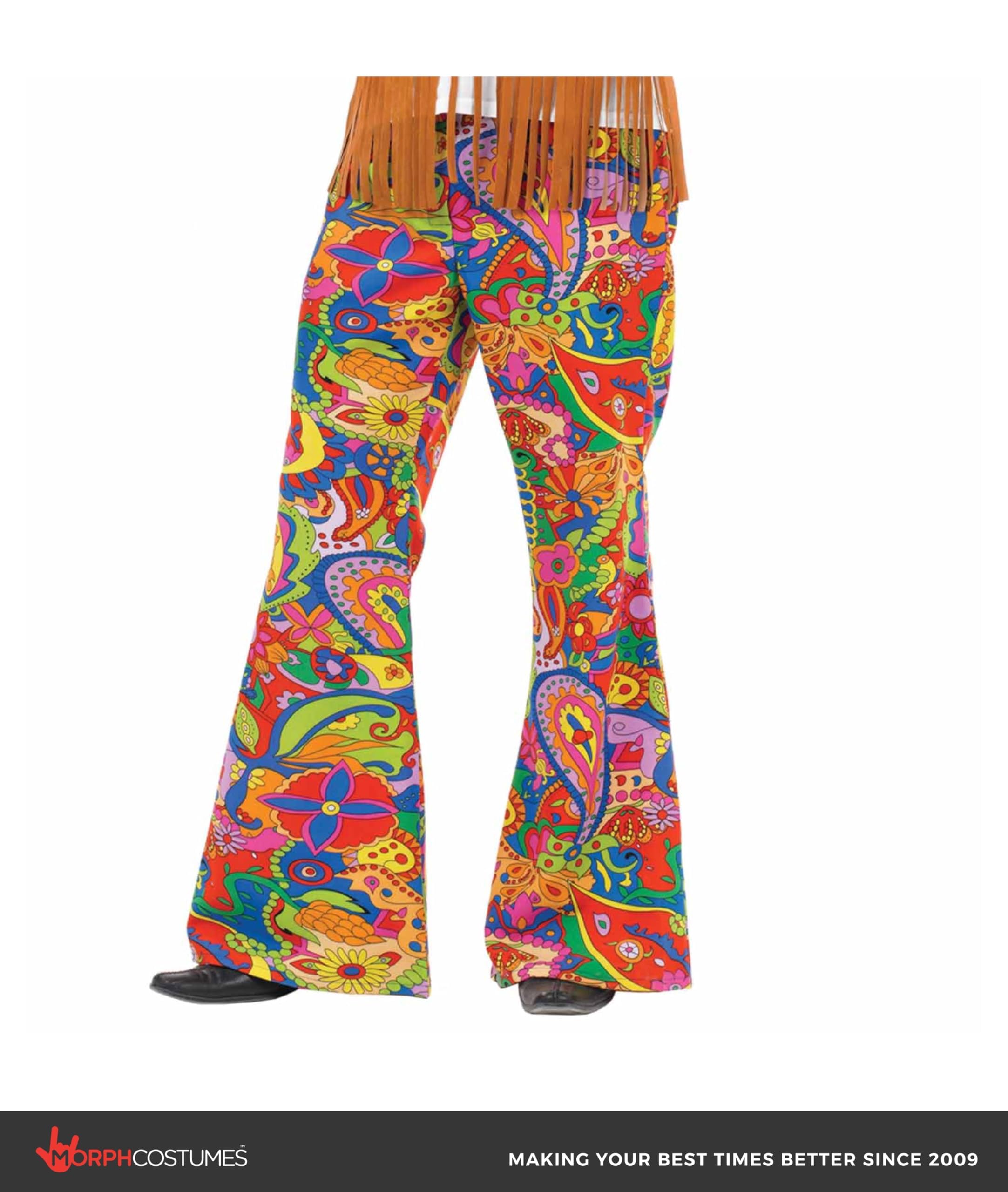 Fun Shack Rozkloszowane Spodnie Hipisowskie Paisley Męskie Wielokolorowe Tęczowe Wzór Lat 70. Retro