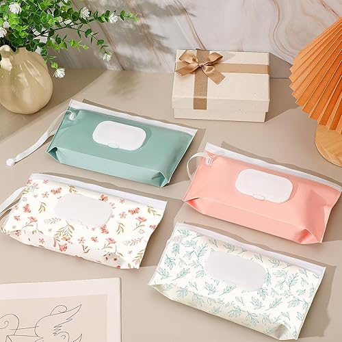 Miniatura 18 de FEBSNOW Paquete de 4 dispensadores de toallitas para bebé, soporte portátil recargable, contenedor de toallitas para bebés, dispensador