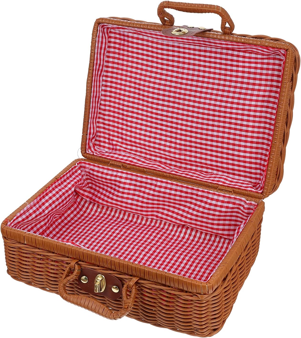 DOITOOL 1Pc Rattan Suitcase Picnic Basket with Liner, Retro