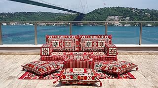 Arabic Floor Sofa, Traditional Floor Couch Set, Sectional Sofas, Arabic Floor Sofa Set, Yoga Meditation Mat, Futon Sofa Bed (Sofa + Ottoman + Pillows, 8'' Thickness (20 cm))