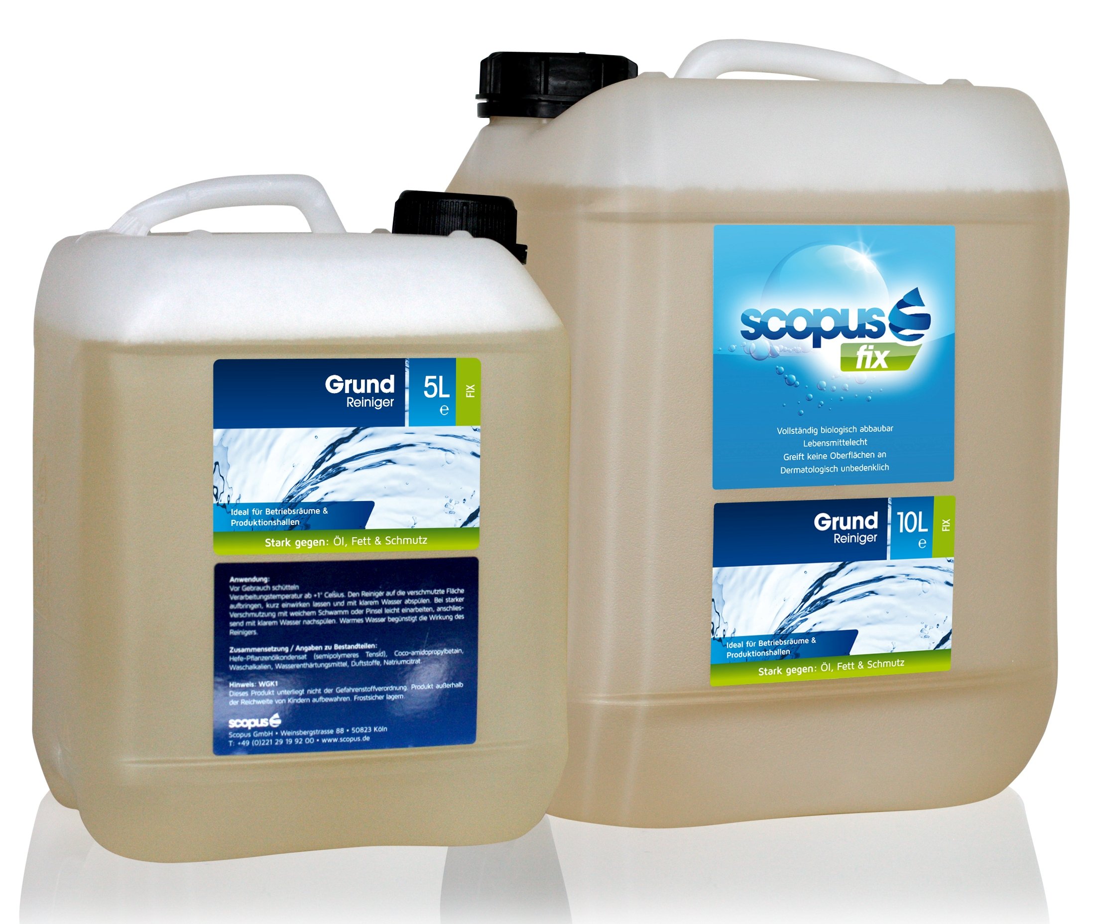 Fix GrundReiniger, 10 Liter Kanister - Profi Reiniger für Industrie, Handel und Gastronomie, Fließen, Kunststoff, PVC, Edelstahl - chlorfrei, biologisch abbaubar - entfernt Ölverschmutzung
