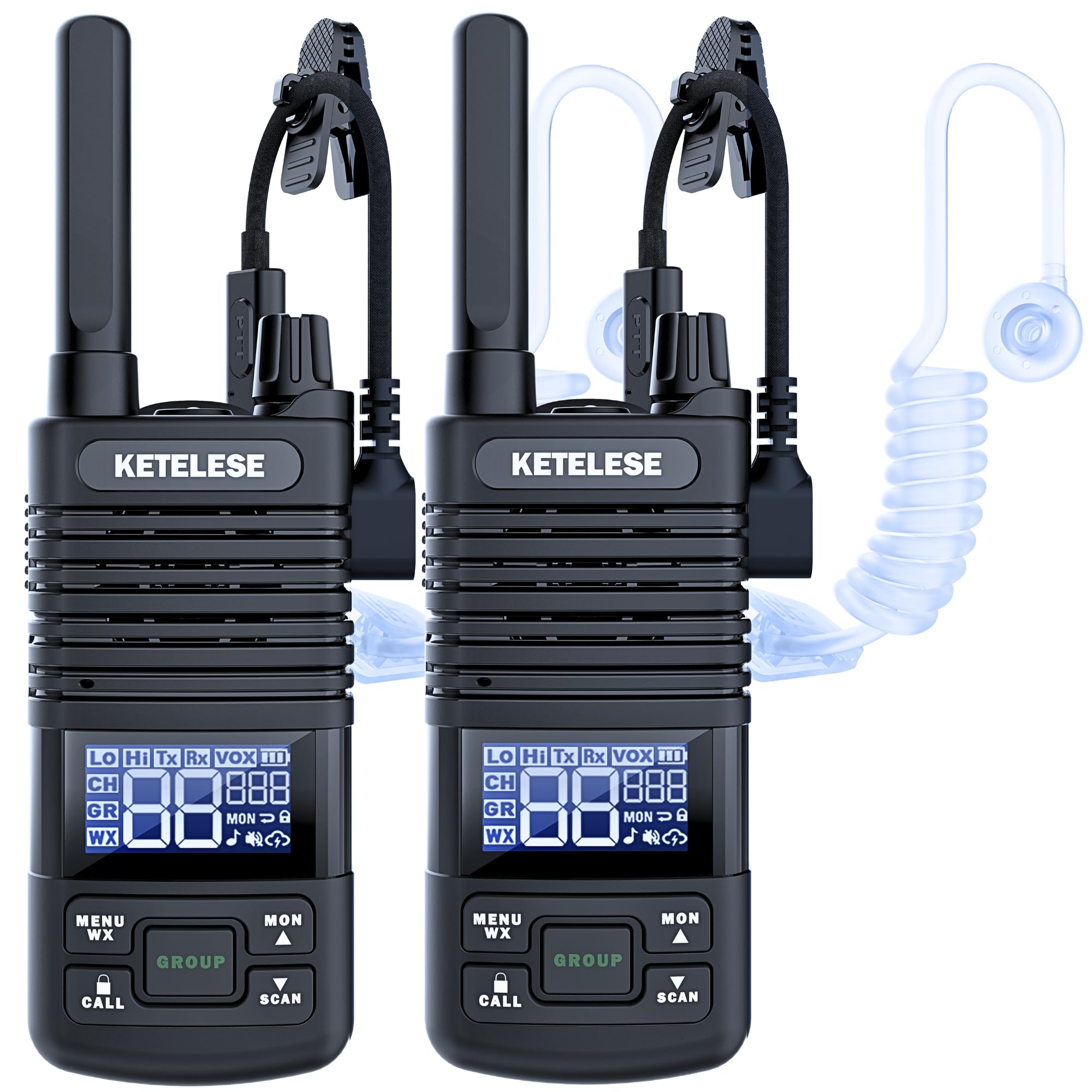 KETELESE T1 FRS Walkie Talkie Set for Adults, Long Range Two-Way Radio, with Earpiece Family Radio Walkie-Talkie, NOAA, VOX, Water-Resistant Design for Outdoor Adventures(2 Pack), Black