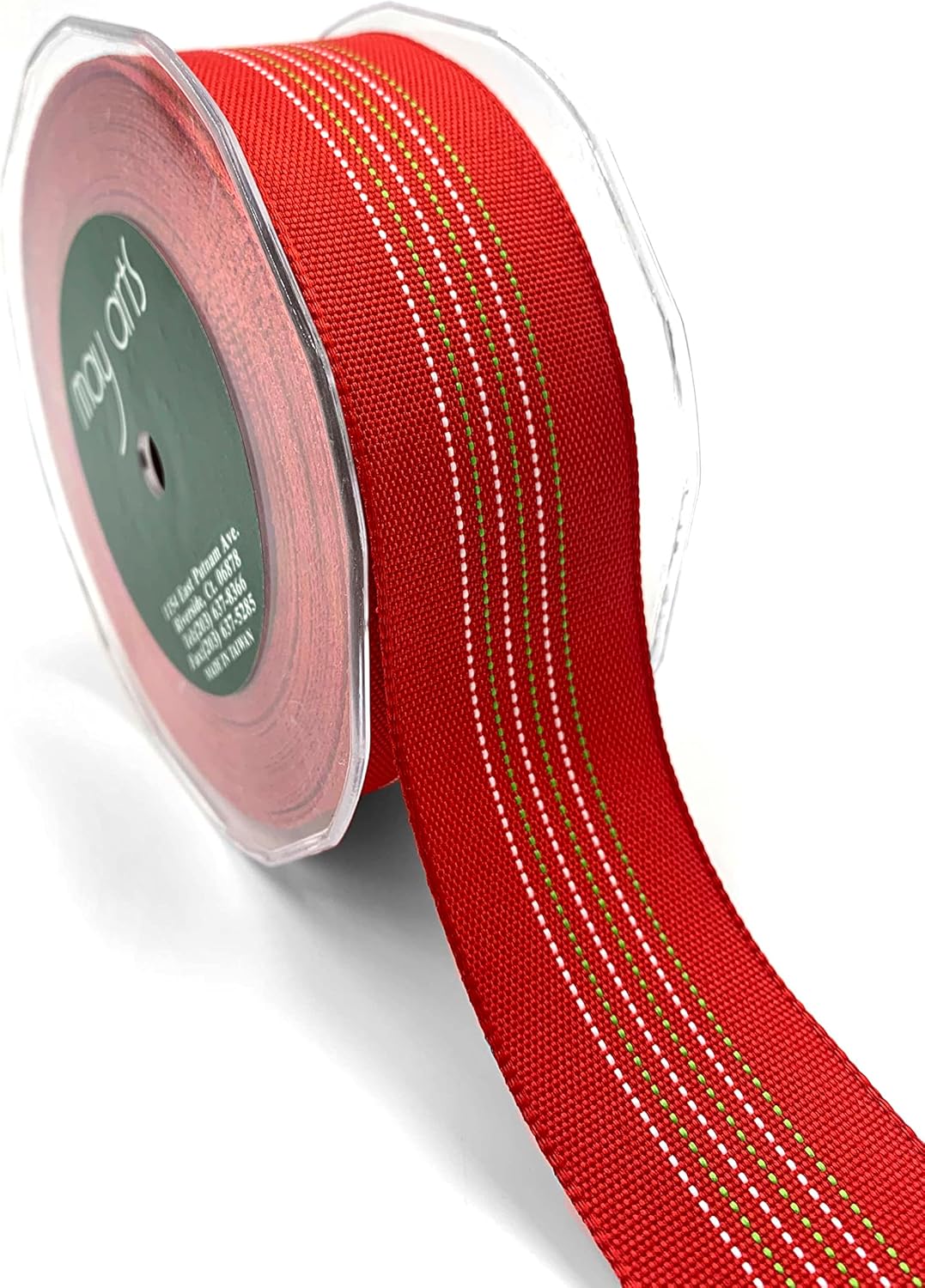 1.5 Inch Woven Center Stitched Striped Christmas Ribbon - 717-15-14 Red/Green/White