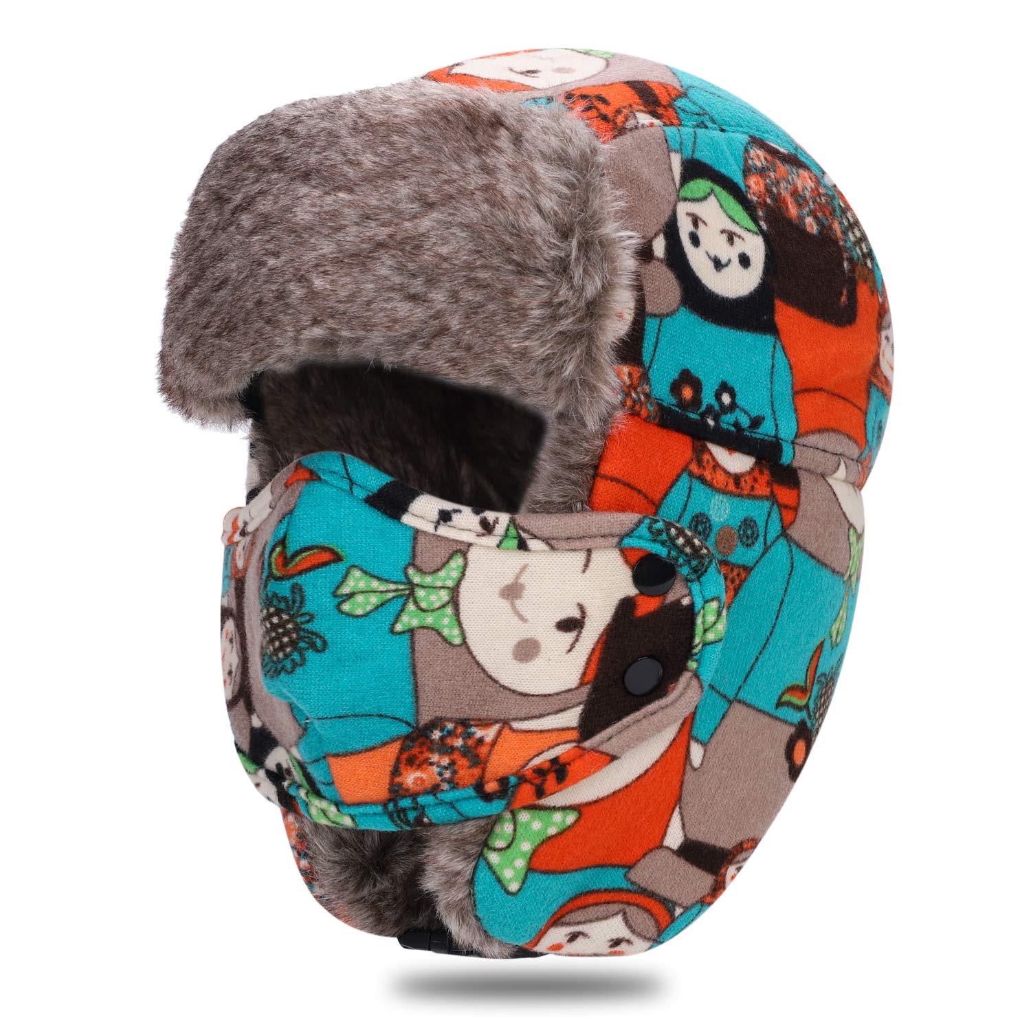 ITODA Unisex Kids Teens Trapper Hat Warm Winter Earflap Hats Faux Fur Russian Trooper Hats Boys Girls Windproof Snow Ski Snowboarding Cycling Hat with Ear Flap for Children Age 5-15