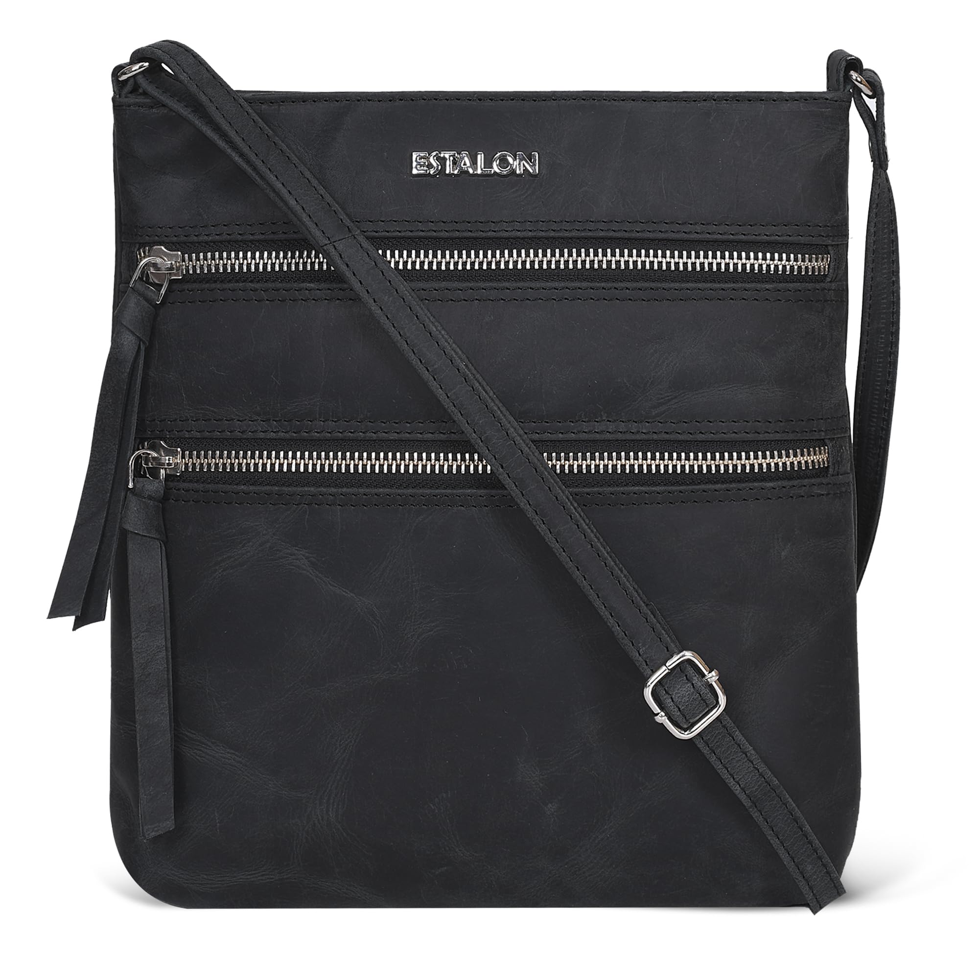 ESTALON Women's Genuine Leather Crossbody Bag With Adjustable Sling Strap - Medium Size Crossover Shoulder Purse