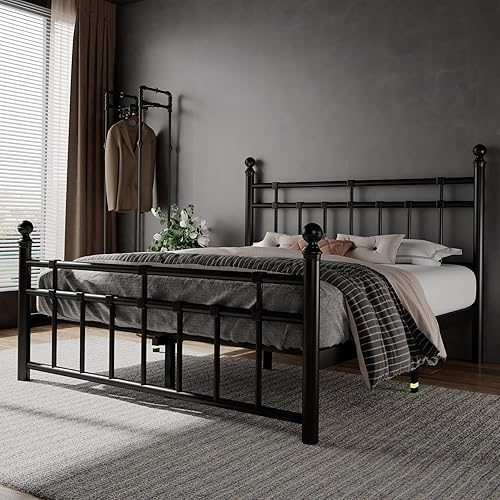 Miniatura 7 de Feonase Base de cama de plataforma de metal de tamaño matrimonial con cabecero y estribo clásico victoriano, listones resistentes, almacenamiento