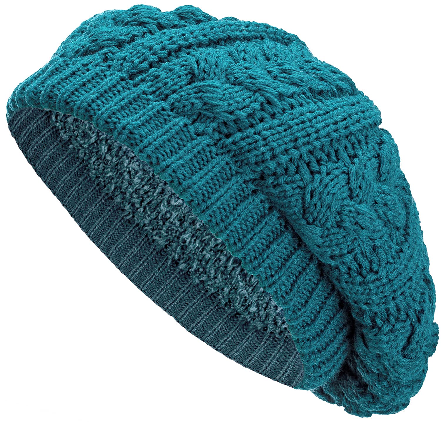 BYOS Womens Winter Cozy Cable Fleece Lined Knit Beret Beanie Hat (Set Available)