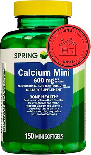Spring Valley Calcio Plus Vitamina D3 150 Mini cápsulas blandas | Suplemento de calcio | Mini cápsulas blandas de calcio | Calcio 600 mg con