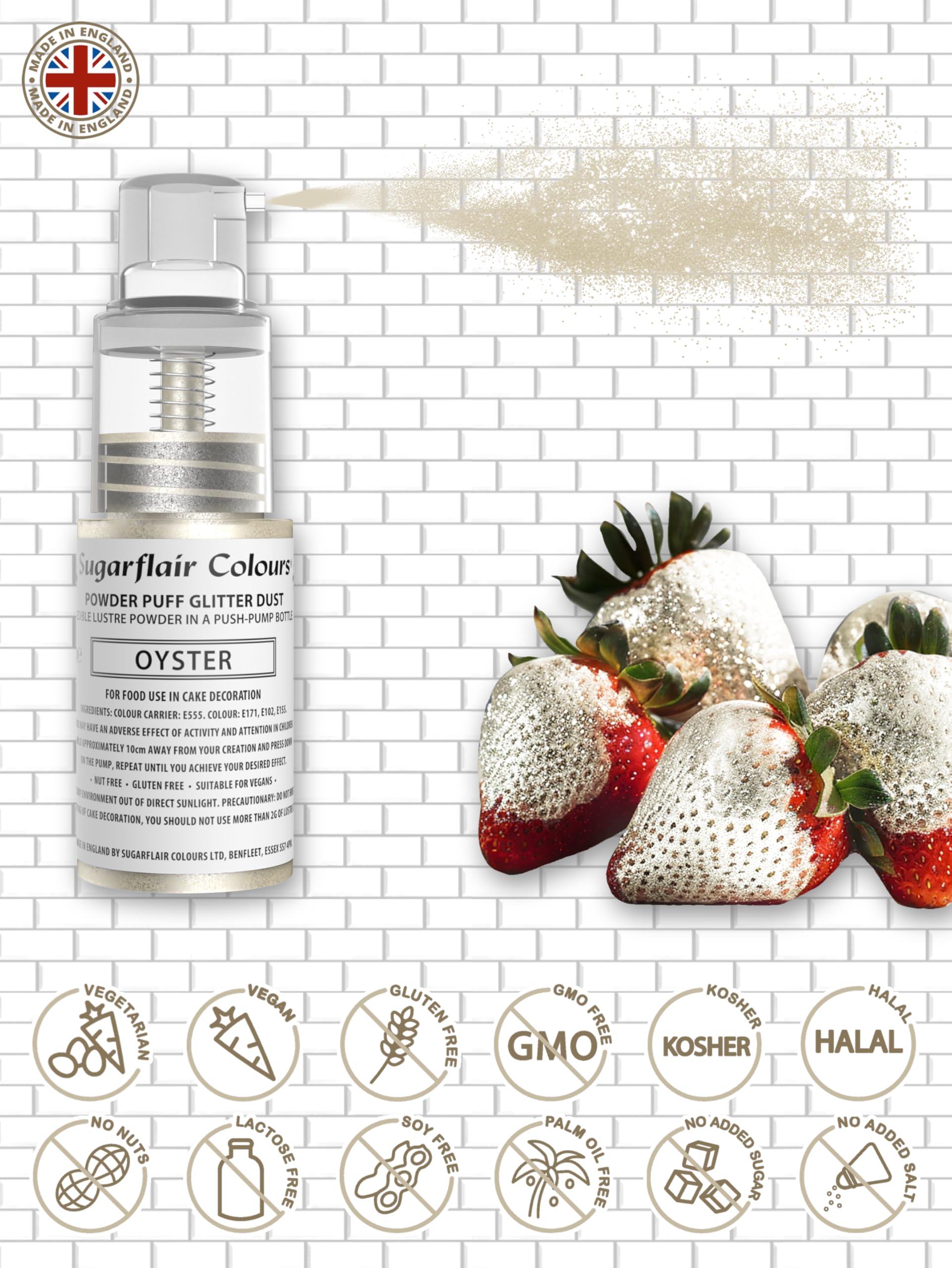 Sugarflair Oyster Edible Glitter Dust Spray (Non-Aerosol) - Add a Shimmering Lustre Sparkle to Cakes, Cupcakes, Chocolate, Baking, Desserts, Ice Cream, Drinks, Cocktails and More - 10g