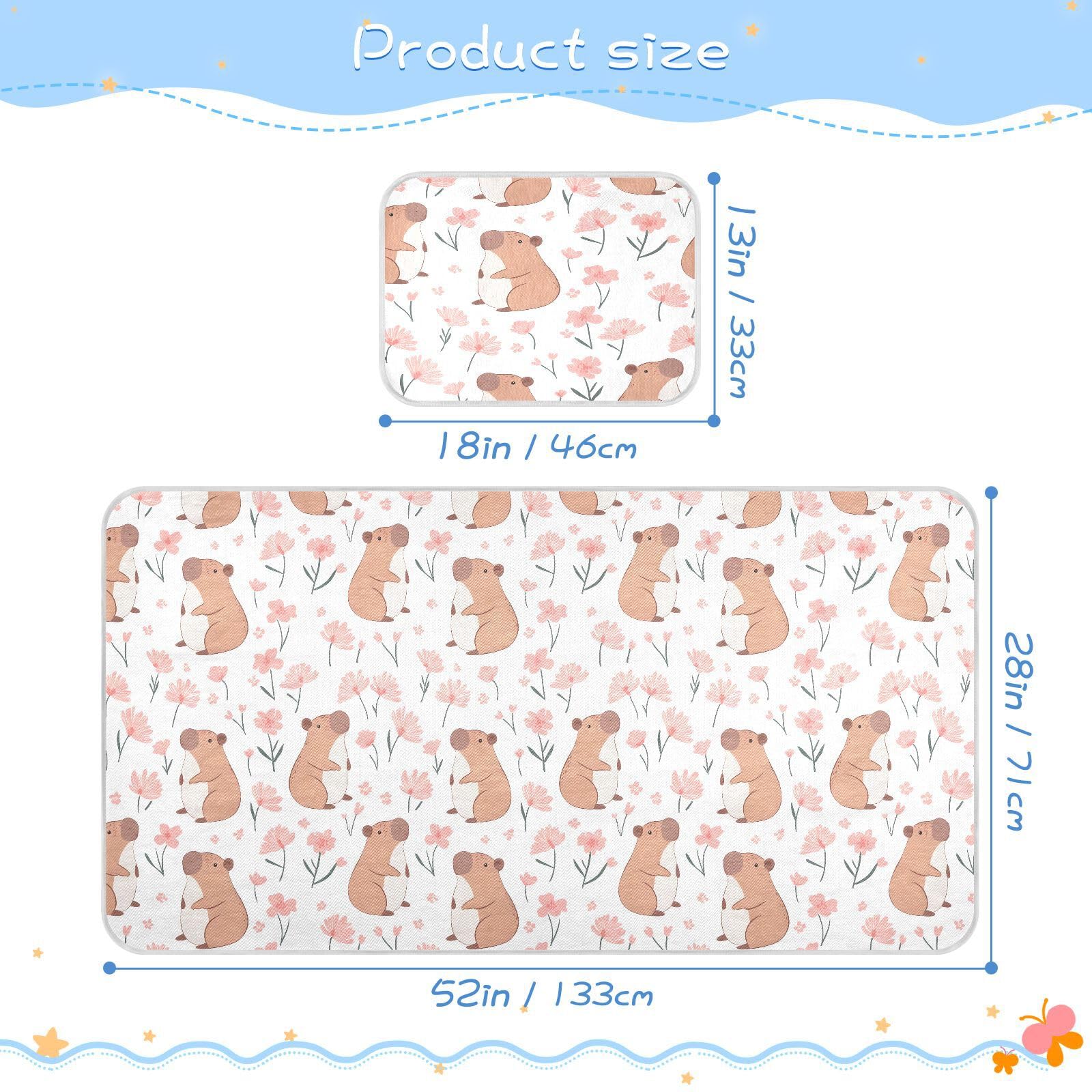 Bolaz Summer Sleeping Bed Pad, Capibara Pattern Cooling Mattress Set Breathable Bed Mat Ice Silk Mat + Pillow Cover for Toddler Boys Girls