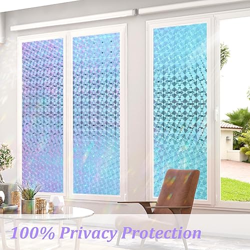 Miniatura 22 de Windimiley Película de privacidad para ventana, película de vidrieras con control de calor UV, esmerilado arco iris, película decorativa de baño