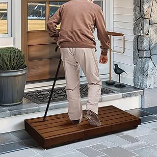 Outdoor Steps 3.5'' Height, Wooden Step Platform 35” Length, Step Stool with Non Slip Pads, Wooden Platform, Step for Outside, Wooden Platform for Bathroom, Kitchen, Bed(Dark Brown)
