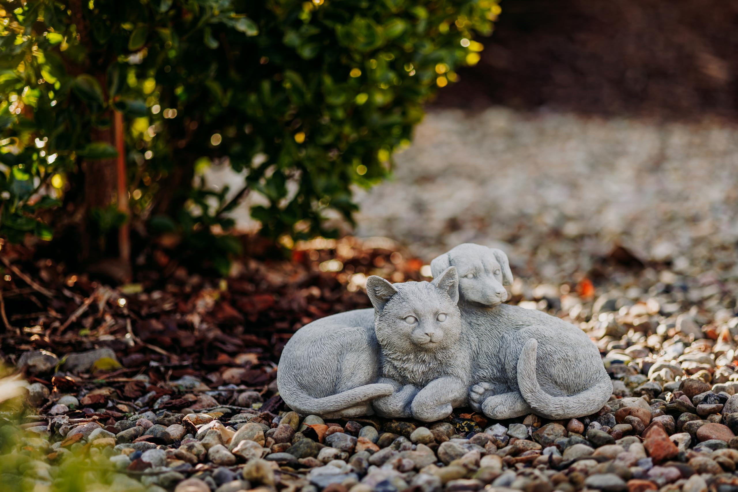 gartendekoparadies.de Statua di pietra da giardino cane e gatto, 34 x 20 x 15 cm, grigio, 8 kg, in pietra, resistente al gelo per esterni
