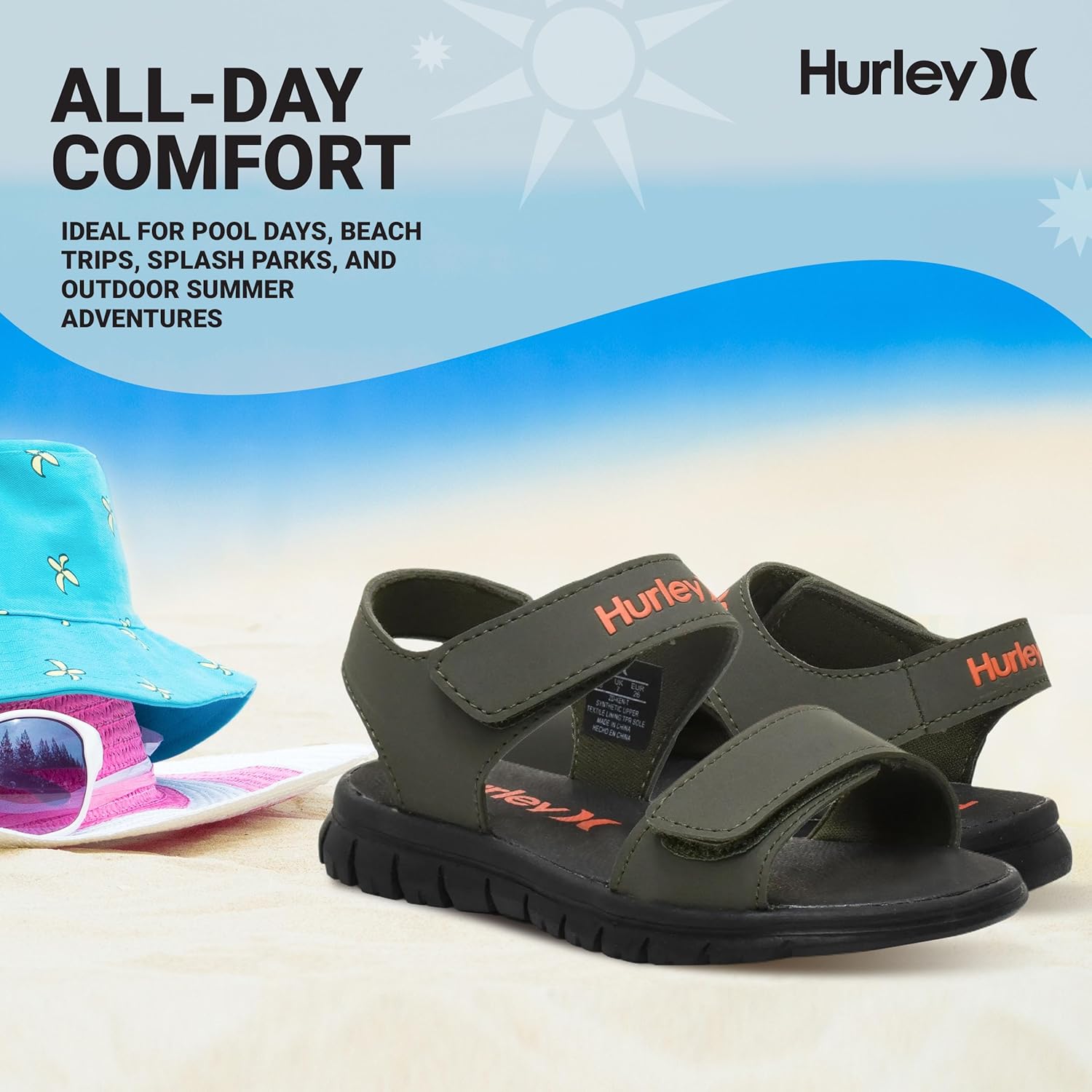 Hurley Kids' Ken Adjustable Strap Sandals