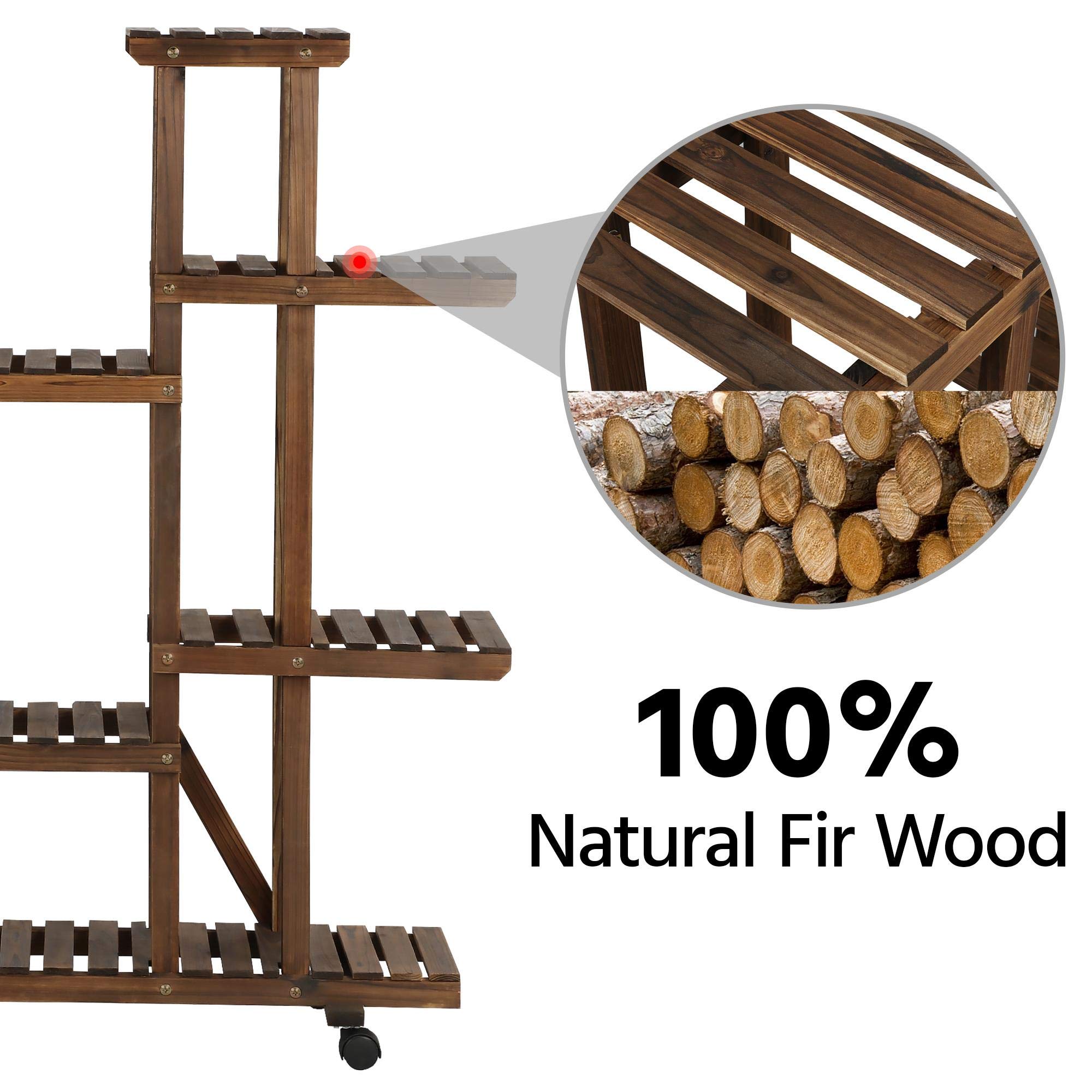 Yaheetech Rolling Plant Stand Indoor 6Tier Wood Plant Pots Shelf